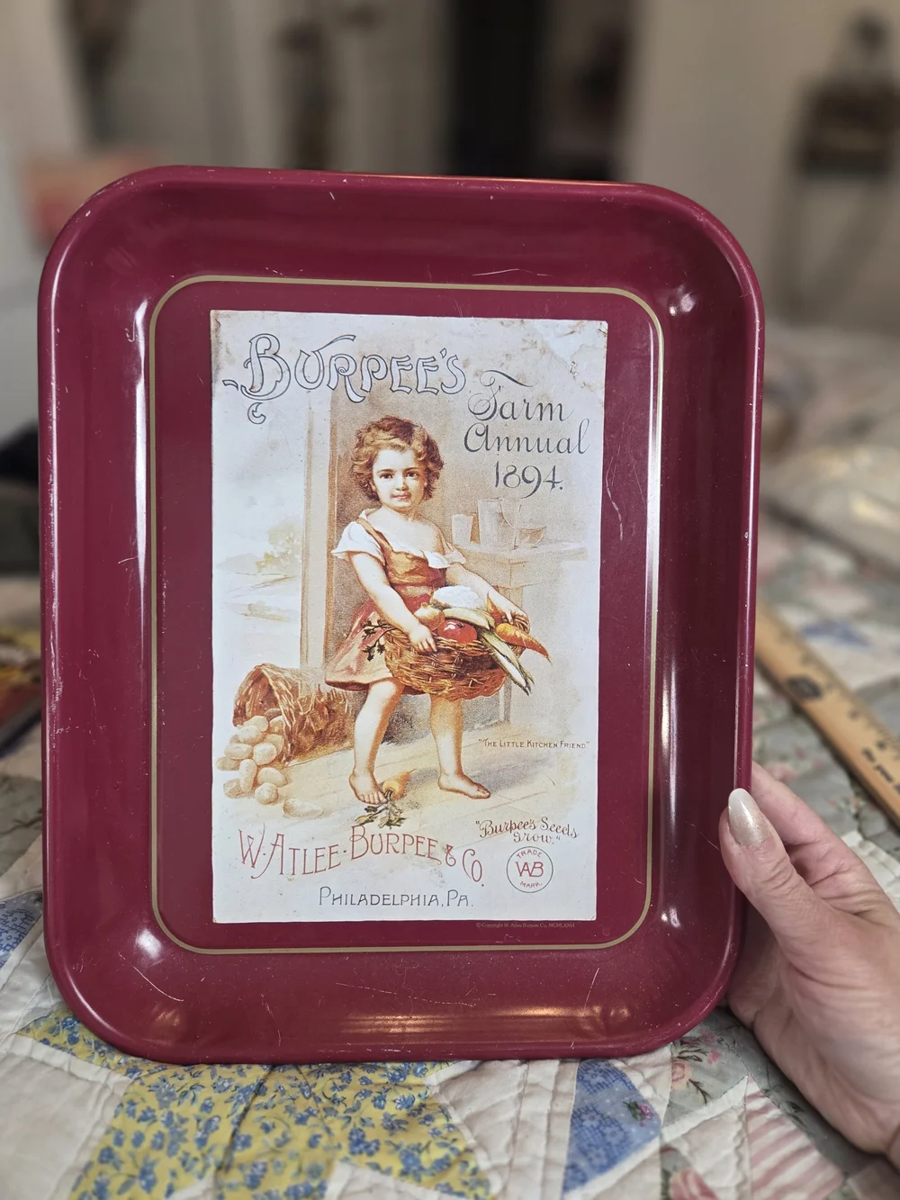 Vintage Red and Cream Decorative Farm-Themed Tray by Vintage